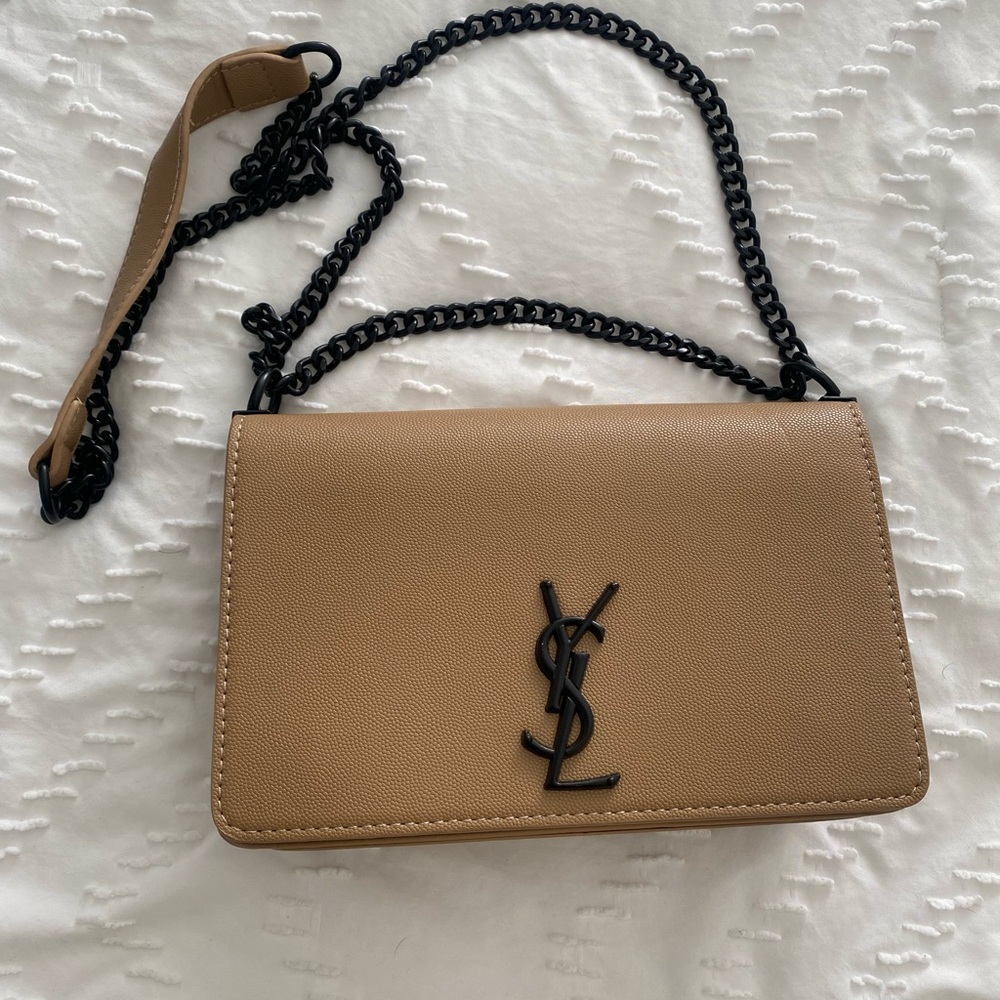Yves Saint Laurent Beige Crossbody Bag with Black Chain